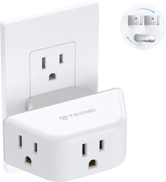 TROND Outlet Extender with 360 Rotating Plug, Outlet Adapter with 3 Grounded Sockets, 3 Way Angled Multi Plug Expander, Cruise Essentials, Easy to Pack for Travel Bathroom Kitchen, White