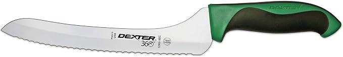 Dexter 9" Scalloped Offset Slicer, Green Handle