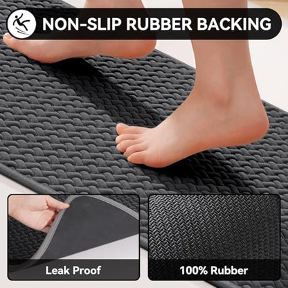 YDKGL Bathroom Runner Non Slip, Extra Soft Absorbent Quick Dry Bath Mats, Foam Weave Texture Thin Bath Rugs Washable with Rubber Backing, 20" x 59“