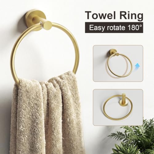 Brushed Gold Bathroom Accessories Set, 6 Pieces Bathroom Hardware Set Gold Bathroom Set, 24 Inch Towel Racks for Bathroom, SUS304 Stainless Steel Bath Towel Bar Set Toilet Paper Holder Wall Mounted