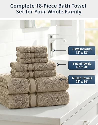 LANE LINEN Bathroom Towel Set 18 Piece Soft Absorbent Quick Dry - Taupe