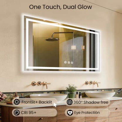 55"x30" LED Bathroom Mirror with Anti-Fog, Backlit & Front Lights, Memory
