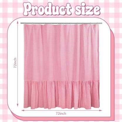 HunnmingRe Ruffle Hem Gingham Shower Curtain Pink