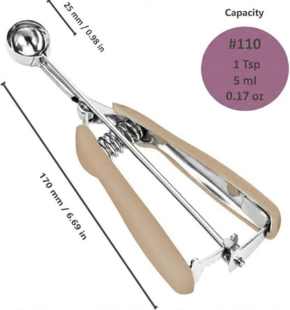 Extra Mini Stainless Steel Cookie Scoop, 1Tsp/5ml/0.17oz Tbsp Dough Scooper with Trigger Release, Ideal for Baking and Melon (#110 Brown)