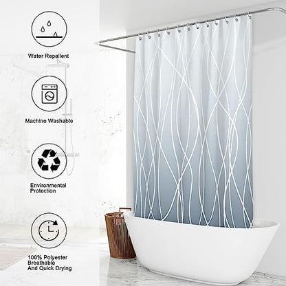 Striped Shower Curtain for Bathroom, Ombre Blue, 72" W x 72" L