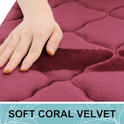 OLANLY Memory Foam Bath Mat Rug 59x20, Ultra Soft Bathroom Rugs, Burgundy