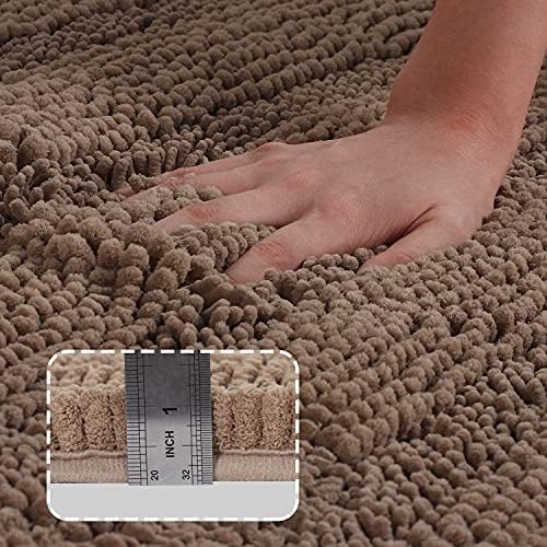 Turquoize Bathroom Rug 24"x36", Absorbent Chenille Bath Rug, Taupe Brown