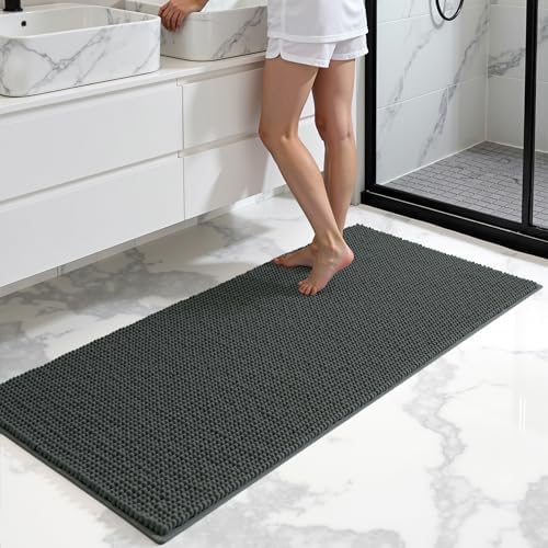 SUBRTEX Bathroom Rugs, 24" x 55" Chenille Bath Rug Soft Short Plush Bath Mat Soft Shower Mat Water Absorbent Shower Mat Quick Dry Machine Washable, Gray