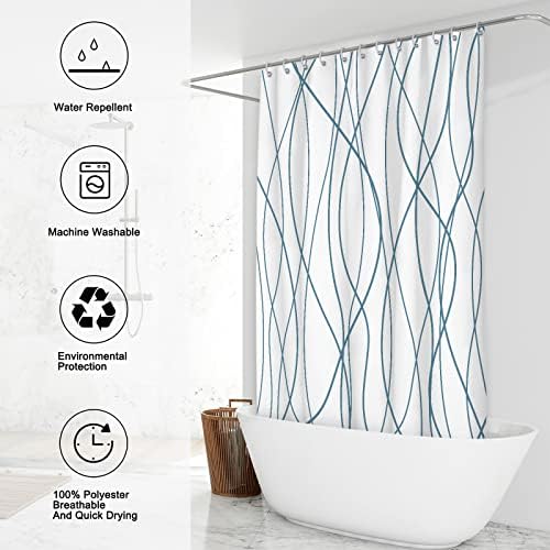 Striped Shower Curtain for Bathroom, Lake Blue, 72" W x 72" L
