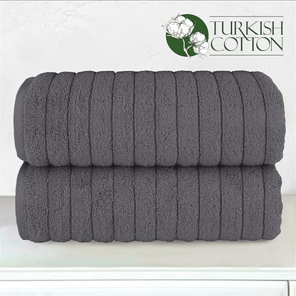 Elegant Comfort 100% Turkish Cotton Corduroy Ribbed Luxury Soft 2 Pack Bath Towels 27 x 54 Inch - Ultra Plush, Absorbent, Quick Dry, Hotel Spa Quality Towels for Bathroom Essentials, Gray