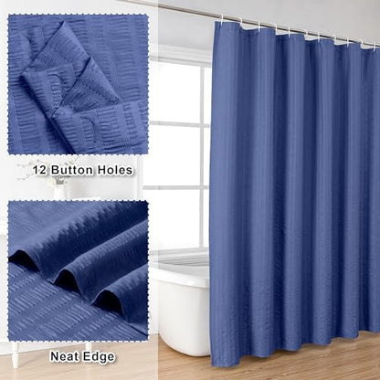 Aiyufeng Royal Blue Long Fabric Shower Curtain 72x78 inches Long, Hotel Quality, Washable, Water Repellent, Soft Blue Spa Bathroom Curtains with 12 Button Holes, 72x78 in
