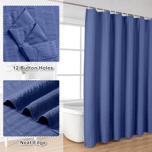 Aiyufeng Extra Long Royal Blue Shower Curtain 96 Inch Long, Embossed Texture Fabric Bathroom Shower Curtain, Large Hotel Bath Curtain with 12 Holes, 72x96, Blue