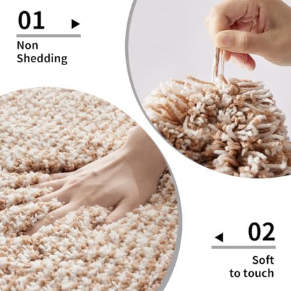 Disolla Bathroom Rug 24x36 - Non-Slip Plush Thick Bath Mat, Highly Absorbent & Ultra Soft Fluffy Floor Mat, Machine Washable for Shower and Tub, Beige & White