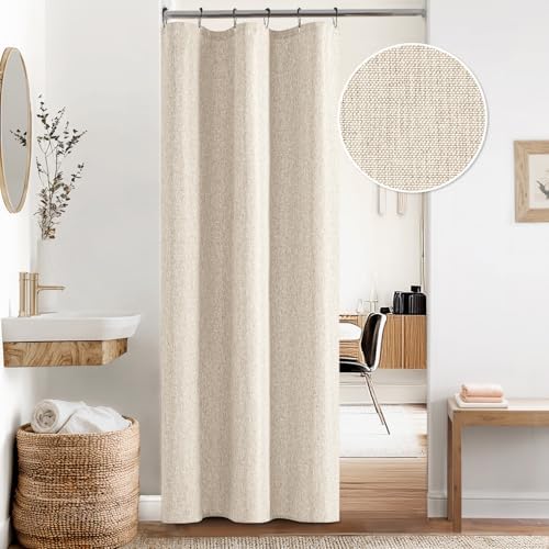 ANRODUO Cream Beige Linen Textured Fabric Shower Curtain Set - W36xL72