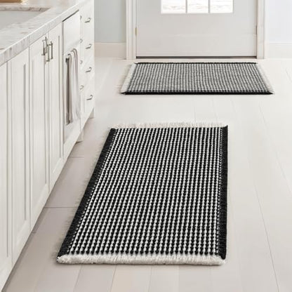 MIULEE Set of 2 Waffle Bathroom Rugs Boho Bath Mat Black&Cream 17x24 Inch