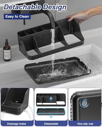 Bathroom Counter Organizer and Storage, 7 Slots Detachable Toothbrush Holders for Bathrooms, Anti-Slip Electric Toothbrush and Toothpaste Holder Countertop Vanity Organizer Accessories for Adults Kids