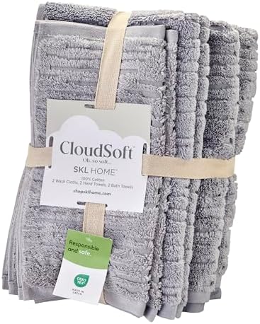 SKL Home CloudSoft Bath Towel Set, 6-Piece, 100% Cotton Luxury, Gray