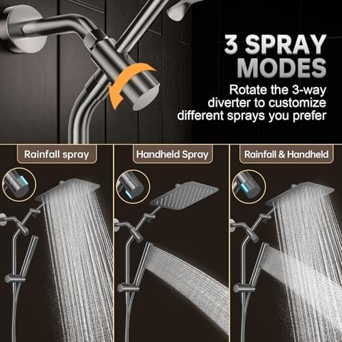 Veken All Metal 10" Luxurious Gray Rain Shower Heads with Handheld Spray