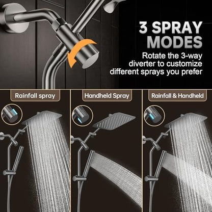 Veken All Metal 10" Luxurious Gray Rain Shower Heads with Handheld Spray