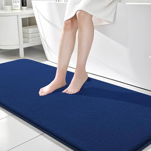 OLANLY Memory Foam Bathroom Runner Rug 70x24, Absorbent Long Bath Mat, Navy