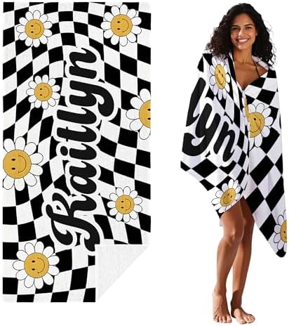 JML Personalized Beach Towel with Name, Custom Flower Beach Towel, Customized Microfiber Pool Towel, Quick Dry & Absorbent Swim Towel for Adult,Mother's Day, Birthday, Summer Holiday,Vacation