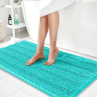 OLANLY Thick Bathroom Runner Rugs 44x24, Soft Chenille Long Bath Rugs, Teal