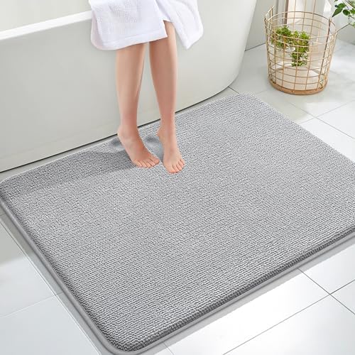 OLANLY Memory Foam Large Bathroom Rug 40x32, Absorbent Bath Mat, Light Grey