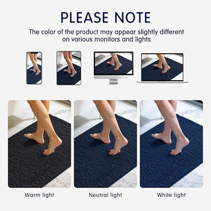 SUBRTEX Bathroom Rugs, 24" x 36" Chenille Bath Rug Soft Short Plush Bath Mat Soft Shower Mat Water Absorbent Shower Mat Quick Dry Machine Washable, Navy