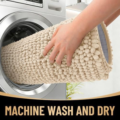 OLANLY Thick Chenille Bathroom Runner Rugs 59x24, Absorbent Bath Mat, Beige