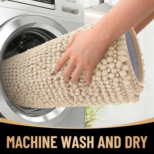 OLANLY Thick Chenille Bathroom Runner Rugs 59x20, Absorbent Bath Mat, Beige