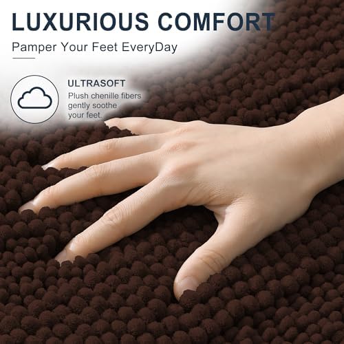 Smiry Thick Chenille Large Bathroom Runner Rugs 50x30, Soft Bath Mat, Brown