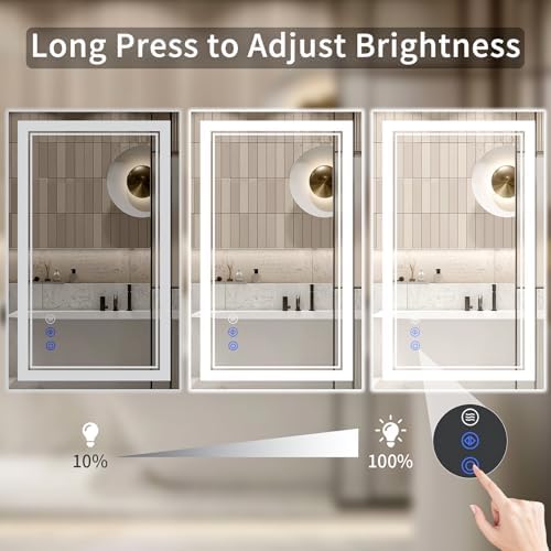 36"x36" LED Bathroom Mirror with Lights, Anti-Fog, Backlit + Front Lit, Dimmable, Led Vanity Mirror for Wall, 3 Colors, Memory Function, Shatter-Proof Tempered Glass
