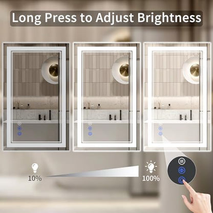26"x38" Bathroom Mirror with Lights, Anti-Fog, Backlit + Front Lit, Dimmable, Led Vanity Mirror for Wall, Lighted Bathroom Mirror, 3 Colors, Shatter-Proof Tempered Glass