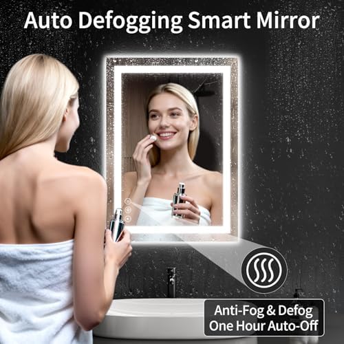 LED Bathroom Mirrors 20"x30" Bathroom Mirror with Lights for Wall, Backlit + Front Lit, 3 Colors, Anti-Fog, Dimmable Brightness for Vanity,Bathroom, Entryway, Living Room