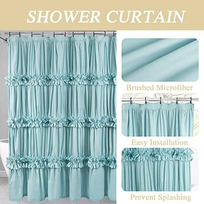 Homechoice Decor Spa Blue Ruffle Shower Curtain with 12 Buttonholes