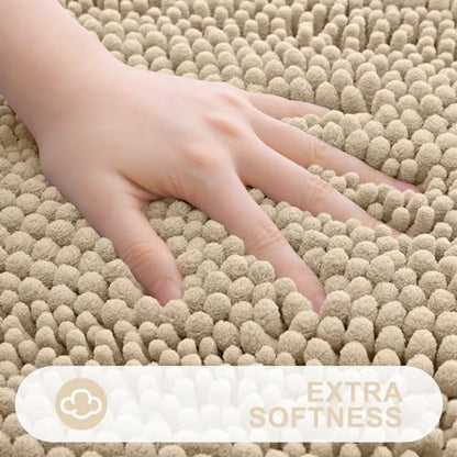 Grandaily Chenille Striped Toilet Rugs U-Shaped 24x20, Extra Soft and Absorbent Bathroom Rugs, Non-Slip Plush Shaggy Bath Rug, Machine Washable Contour Bath Mats for Toilet Base, Beige