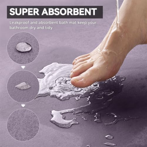 MontVoo -Bath Mat Rug-Rubber Backing Non Slip Quick Dry Absorbent Thin Bathroom Rugs Fit Under Door-Faux Suede Surface Bathroom Floor Mats-Shower Rug for in Front of Bathtub Shower Lavender 16"x24"