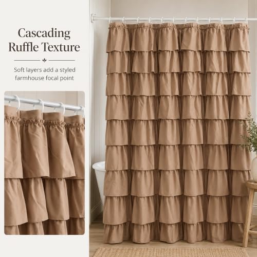 Light Brown Ruffle Shower Curtain for Bathroom, 36x72 Inch,1 Panel