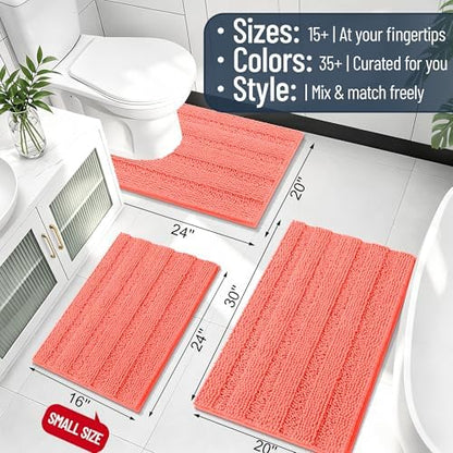 Smiry Thick Chenille Bathroom Runner Rugs 47x17, Absorbent Bath Mat, Coral