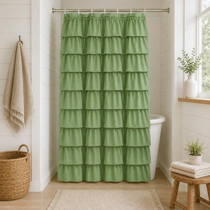 Green Ruffle Shower Curtain for Bathroom, 36x72 inch, 1 Panel, 6ft