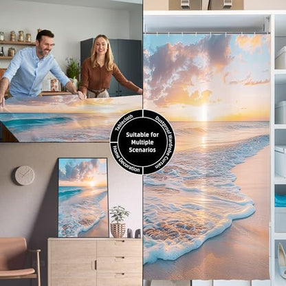 Extra Long Ocean Beach Coastal Seaside Nautical Shower Curtain for Bathroom 72W*84H Inch Summer Sunset Seacoast Beachy Waves Seascape Nature Cool Bathtub Decor Waterproof Polyester Fabric Set