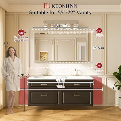 Keonjinn 55" x 30" Black Bathroom Vanity Mirror, Aluminum Alloy Frame