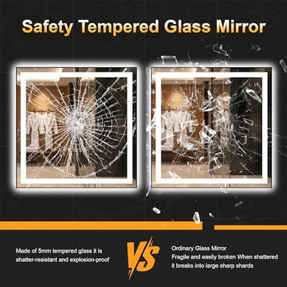 LED Bathroom Mirror with Light, 30x30 Vanity Mirror for Wall with Frame