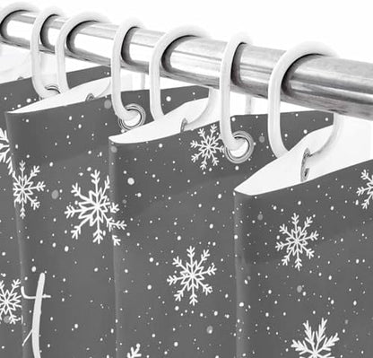 Christmas Snowman Shower Curtain Bathroom Set Xmas Snowflakes Gray Waterproof Shower Curtains with Grommets Hooks Winter Snow Privacy Bath Curtain for Bathtub Decor 72x72in