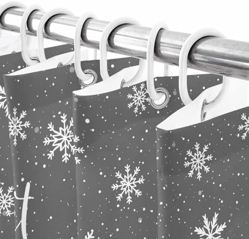 Christmas Snowman Shower Curtain Bathroom Set Xmas Snowflakes Gray Waterproof Shower Curtains with Grommets Hooks Winter Snow Privacy Bath Curtain for Bathtub Decor 48x72in