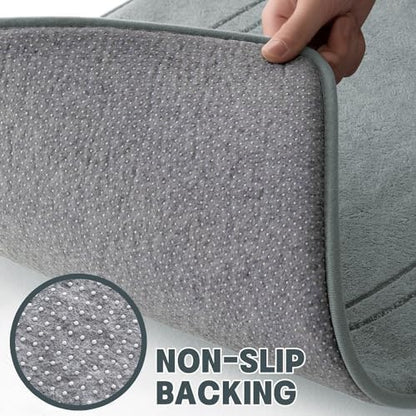 YIHOUSE Light Grey Memory Foam Bathroom Rug Set, 5 Piece Absorbent NonSlip Bath Mat for Bathroom, Washable Dry Quickly