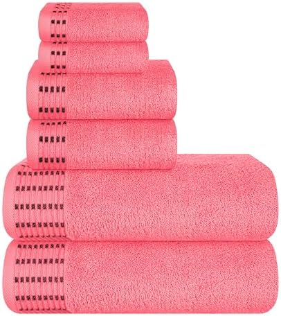 BELIZZI HOME Ultra Soft 6 Pack Cotton Towel Set, Contains 2 Bath Towels 28x55 inch, 2 Hand Towels 16x24 inch & 2 Wash Cloths 12x12 inch, Ideal Everyday use, Compact & Lightweight - Coral Orange