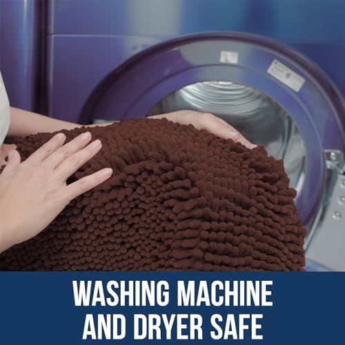 Muddy Mat Chenille Bathroom Rugs Quick Dry Microfiber Mats Non Slip Washable, Extra Thick, Soft and Highly Absorbent Bath Mats for Bathroom, Kitchen, and Shower Floor - Brown Medium 30"X19"