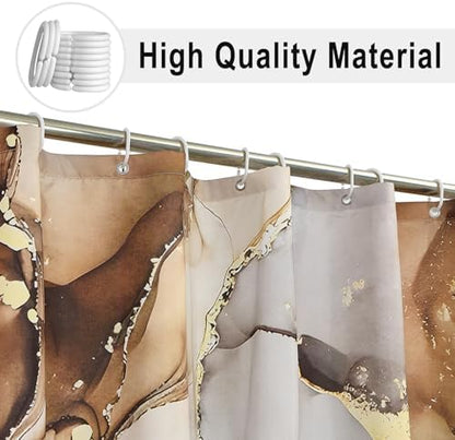 Brown Marble Shower Curtain, Modern Abstract Luxury Brown Gold Ink Texture Watercolor Art Bathroom Curtains Ombre Machine Washable Waterproof Fabric Bathtub Curtain Set with Hooks 72" Wx84 L