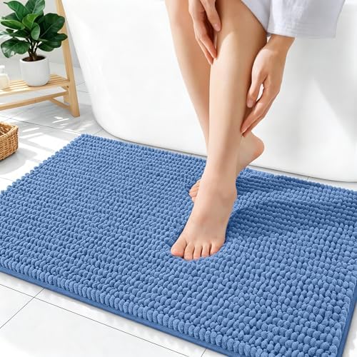 OLANLY Thick Chenille Absorbent Bathroom Rugs Mat 36x24, Cornflower Blue